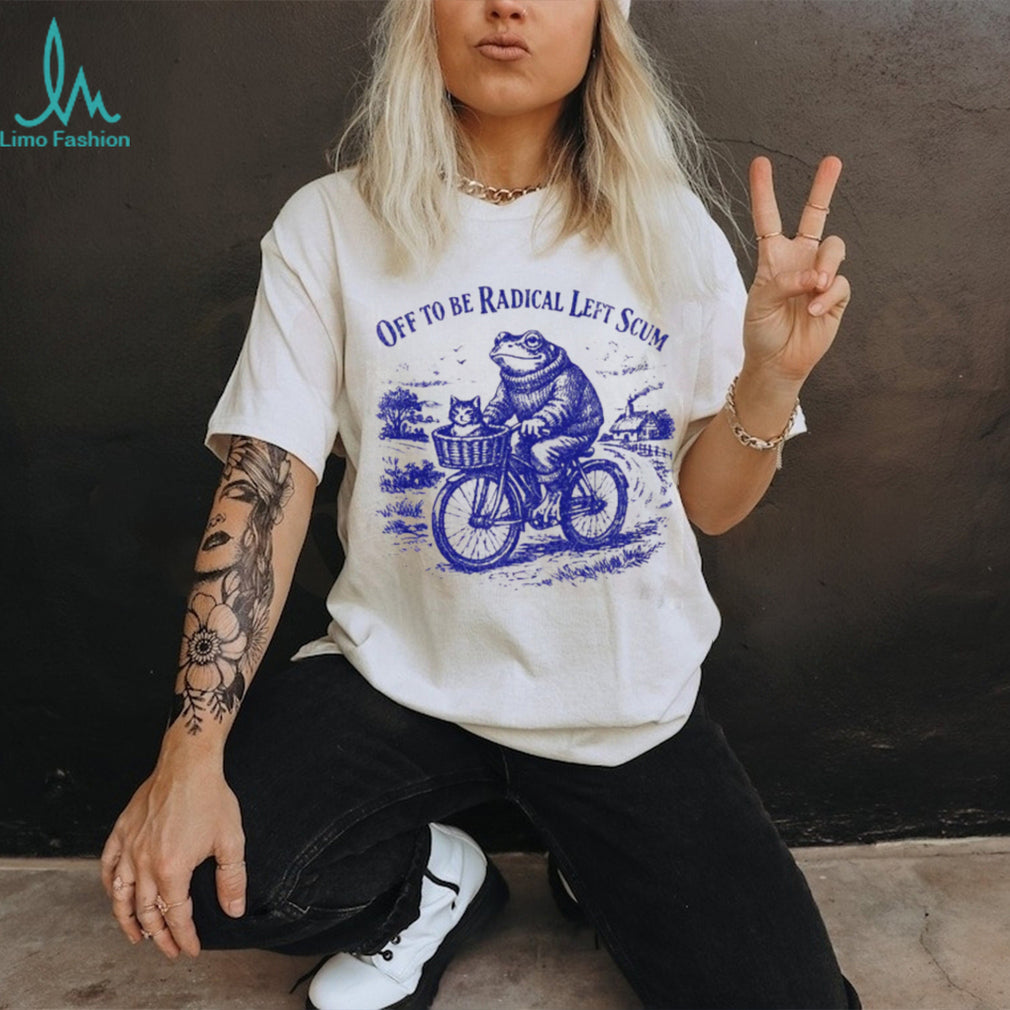 Frog Riding Bicycle with Cat Off To Be Radical Left Scum Vintage Aesthetic T Shirt