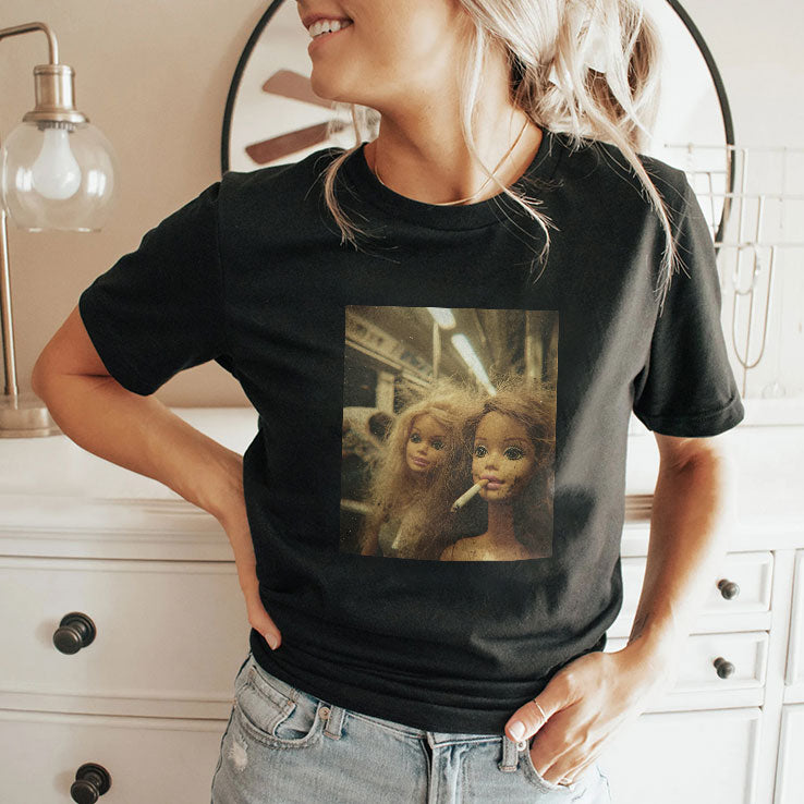 Funny Distressed Doll Smoking T Shirt
