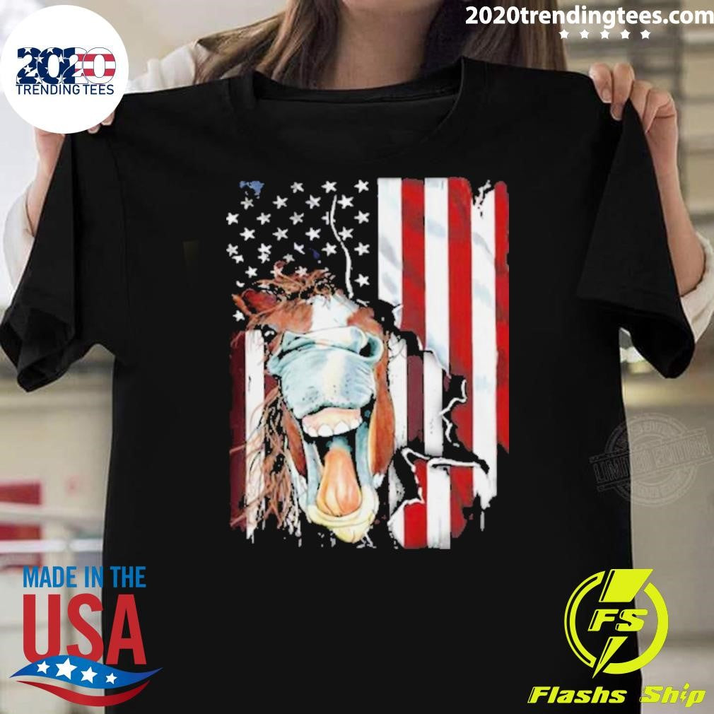 Horse American Flag Heifer US 4th Of July Farm Cattle USA Shirt