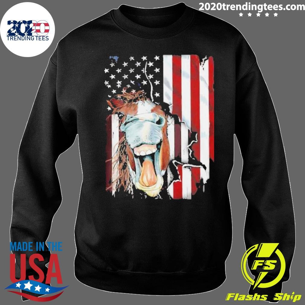 Horse American Flag Heifer US 4th Of July Farm Cattle USA Shirt