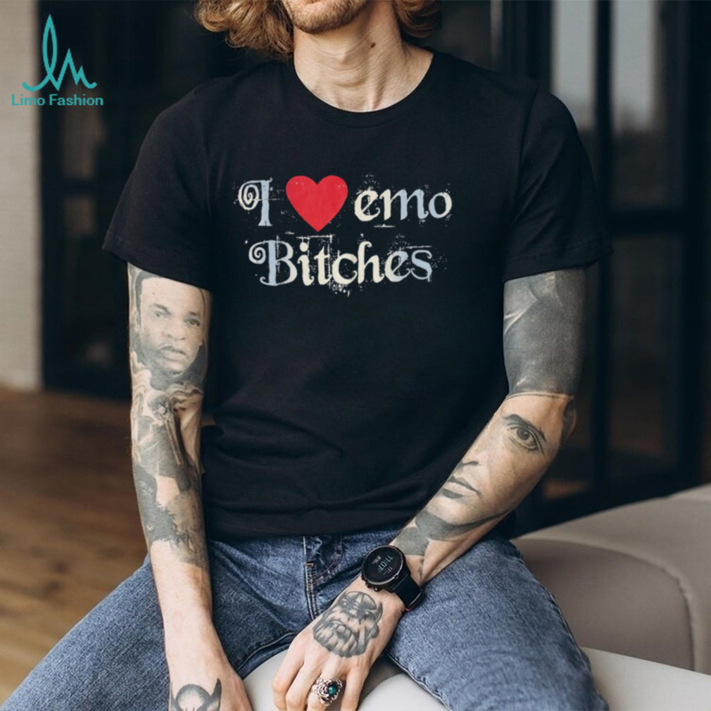 I Heart Emo Bitches Red Heart Y2K Aesthetic Black T Shirt