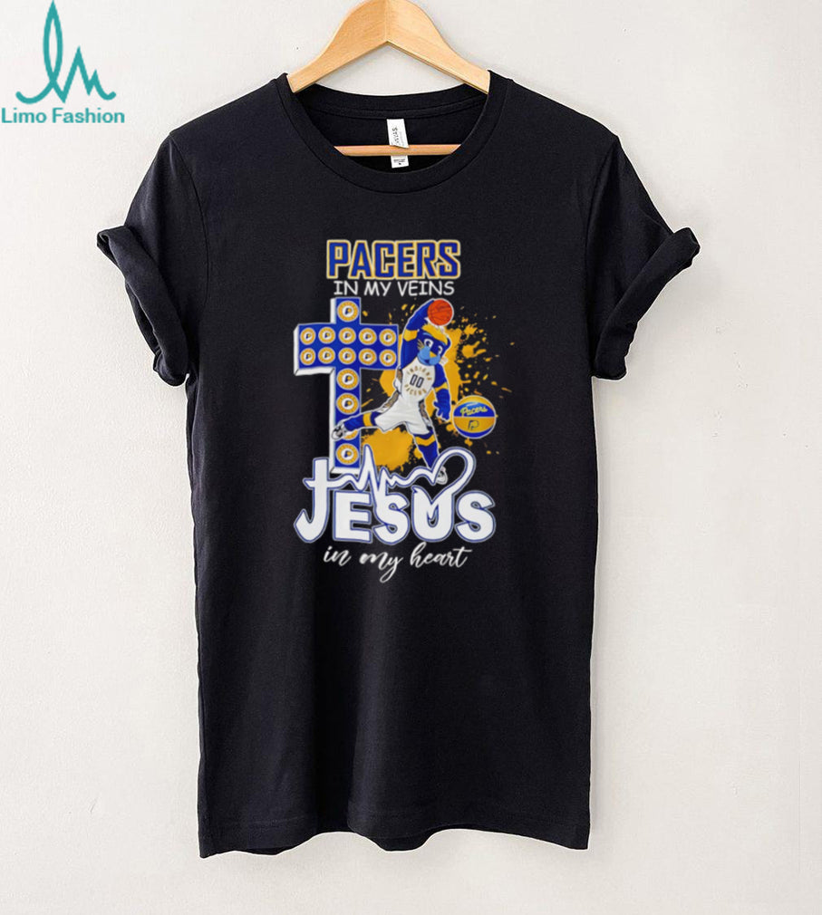 Indiana Pacers Basketball Boomer Mascot Cross Jesus In My Heart Fans Vintage Men T Shirt