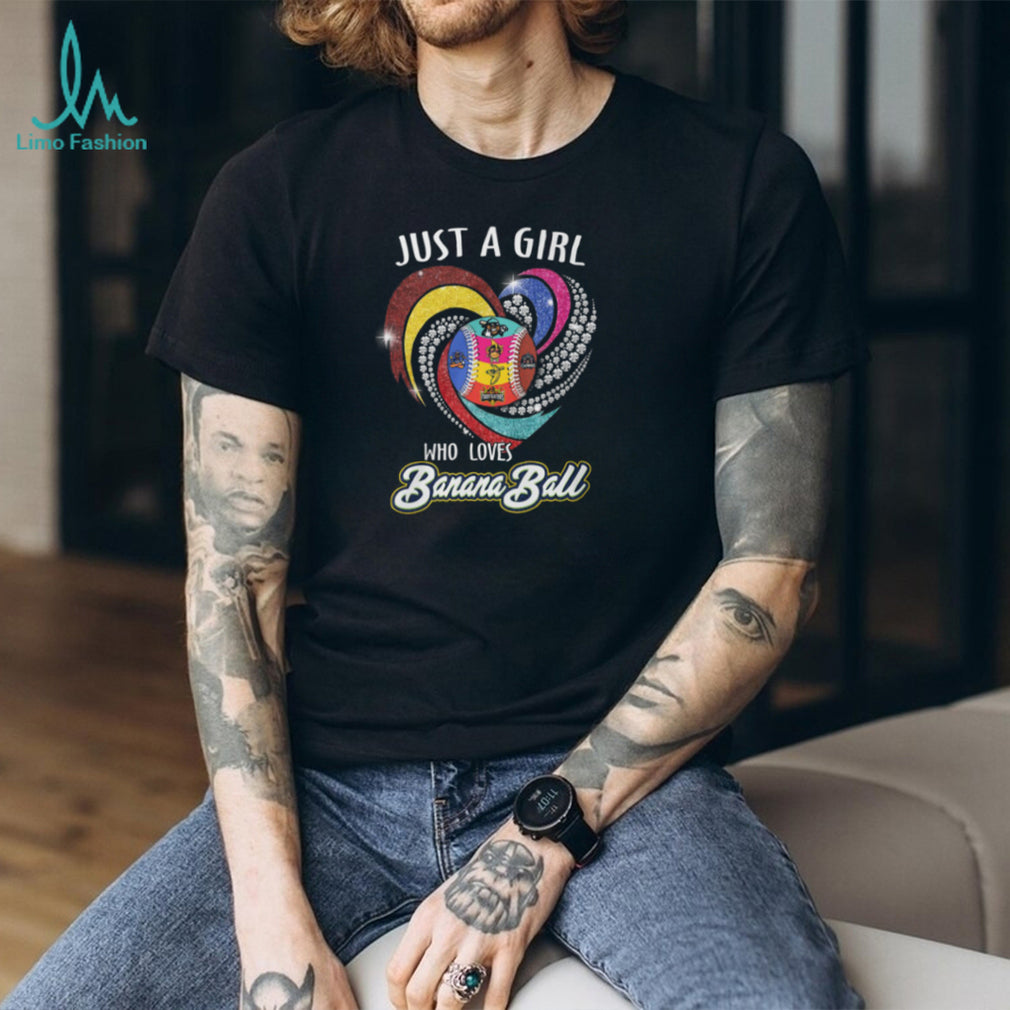 Just A Girl Who Loves Banana Ball Sparkle Heart Baseball Mascots Black T Shirt