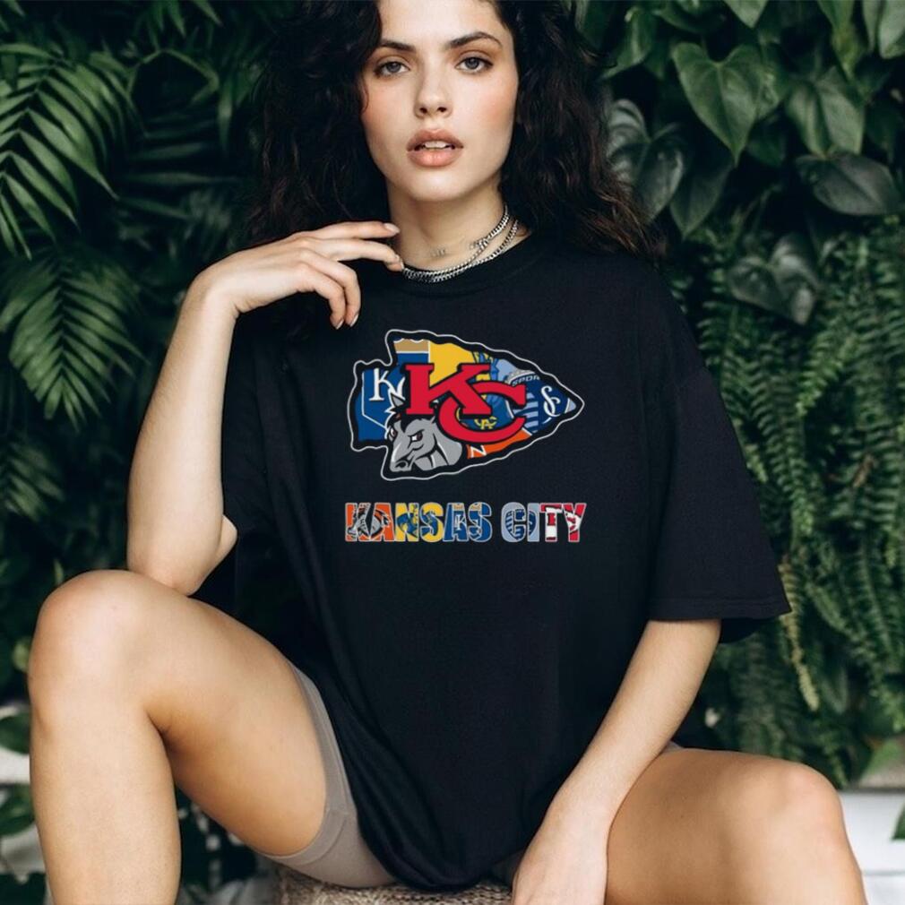 Kansas City Cityscape Arrowhead Sports Fan Multi Team Logo T Shirt