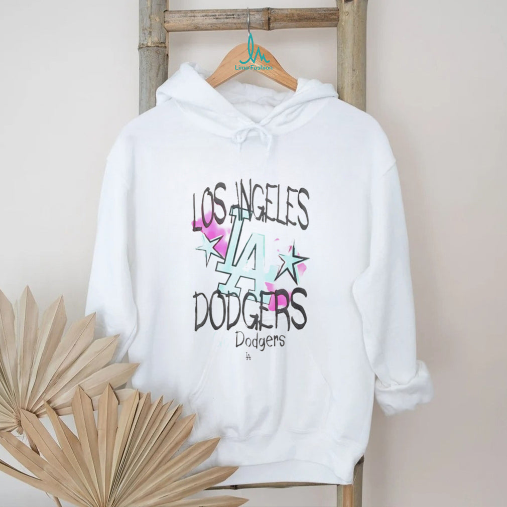 Los Angeles Dodgers Y2K Stars Logo Pink and Teal Graphic T Shirt