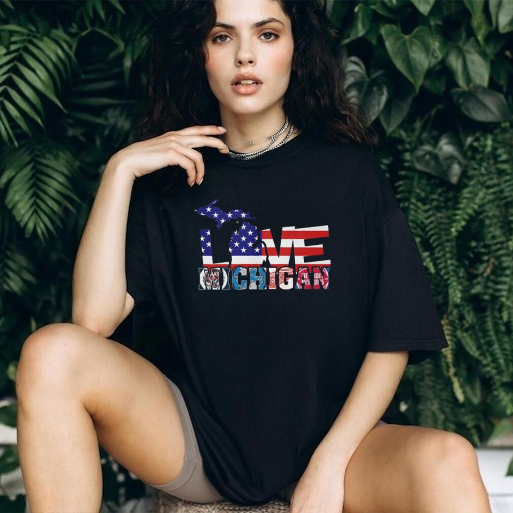 Love Michigan Sports American Flag Silhouette T Shirt Detroit Fan Gear