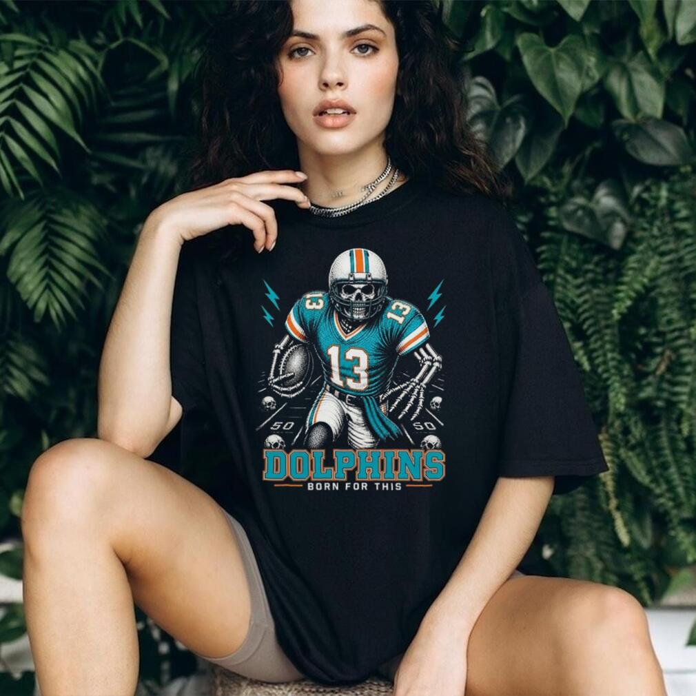 Miami Dolphins Skeleton Football Player Born For This Retro Sports Men Fans Shirt