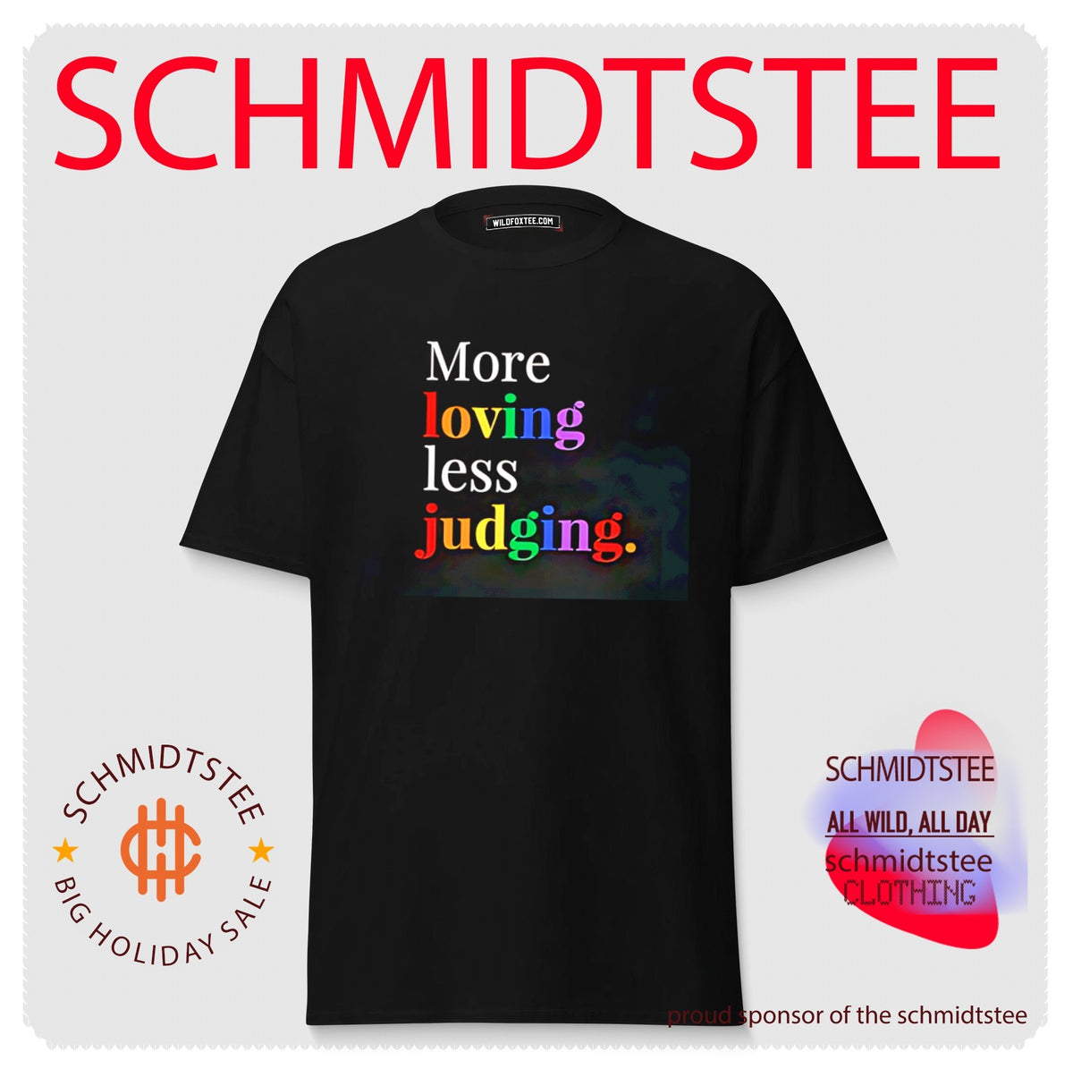 More loving less judging rainbow text shirt