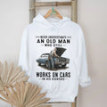 Never Underestimate An Old Man Who Still Works On Cars In His Eighties Vintage Classic Car Mechanic Men Gift Shirt