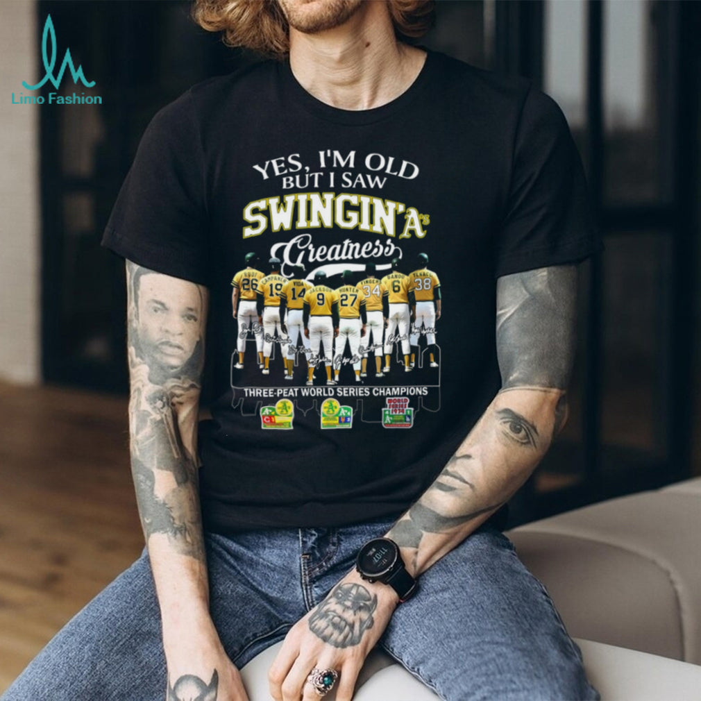 Oakland Athletics Swingin A’s Three Peat World Series Champions Vintage Retro Baseball Shirt