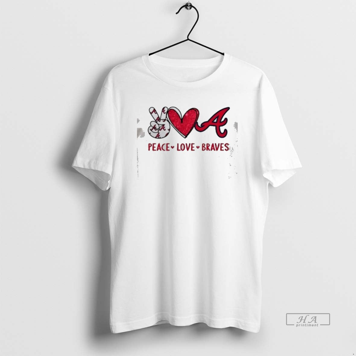 Official Peace Love Braves Atlanta Baseball Fan Graphic