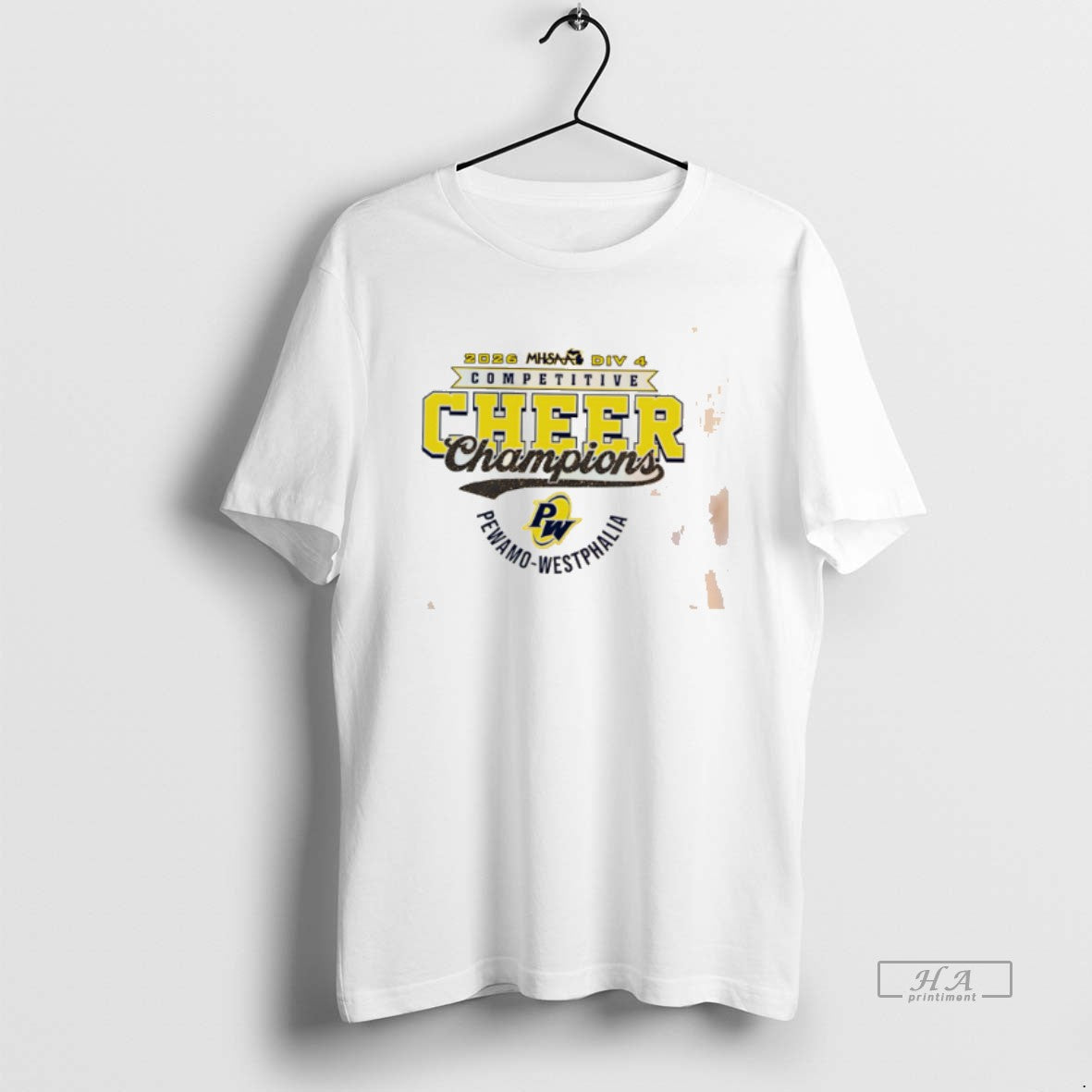 Official Pewamo Westphalia Pirates 2026 Mhsaa Cheer D4 Champions Logo Tee