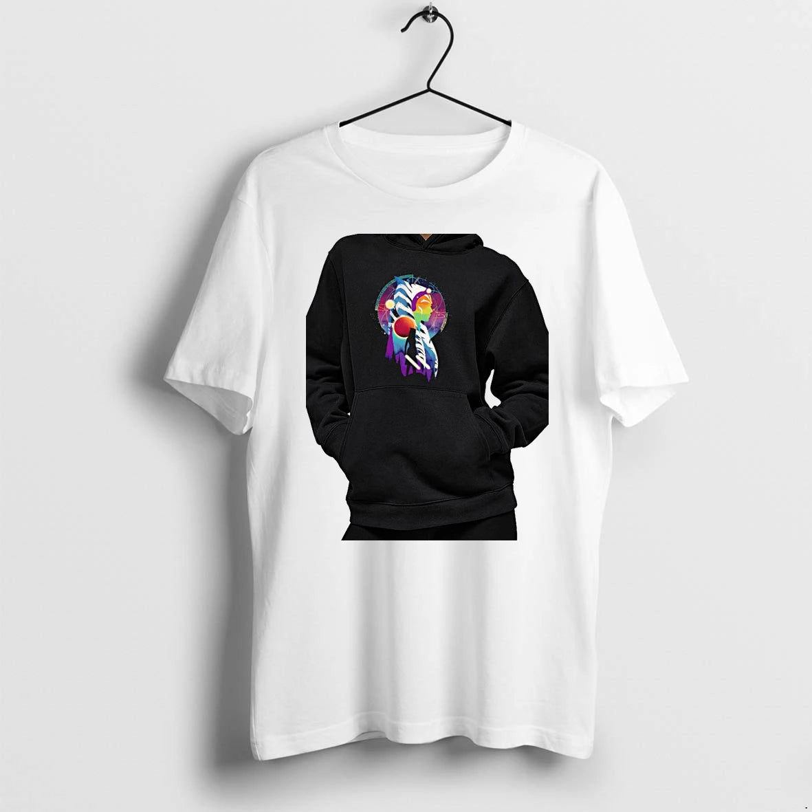 Officials Ahsoka Tano Star Wars Silhouette Profile With Lightsabers Galaxy Landscape Premium T Shirt