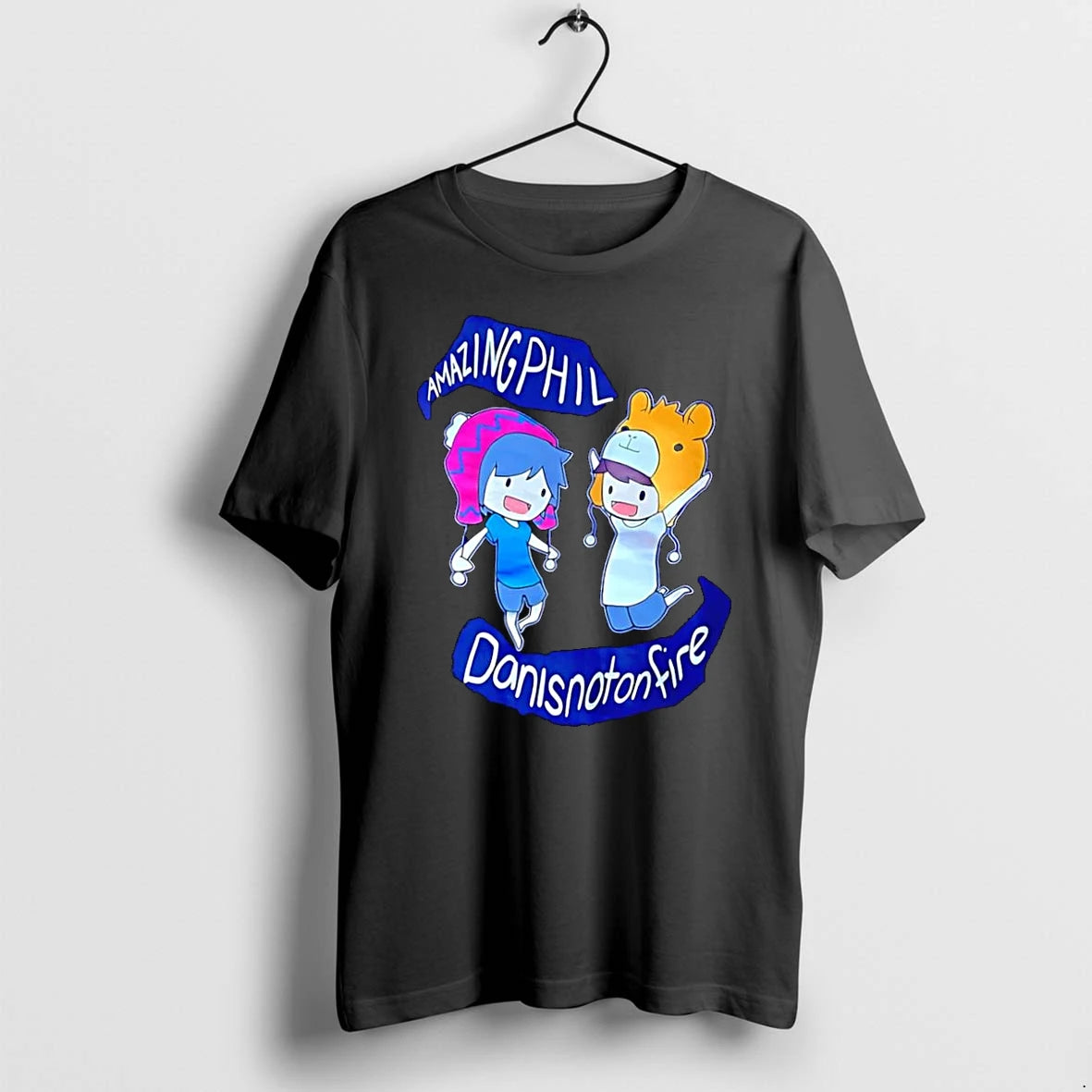 Officials Amazing Phil And Danisnotonfire Characters Jumping Black Premium T Shirt
