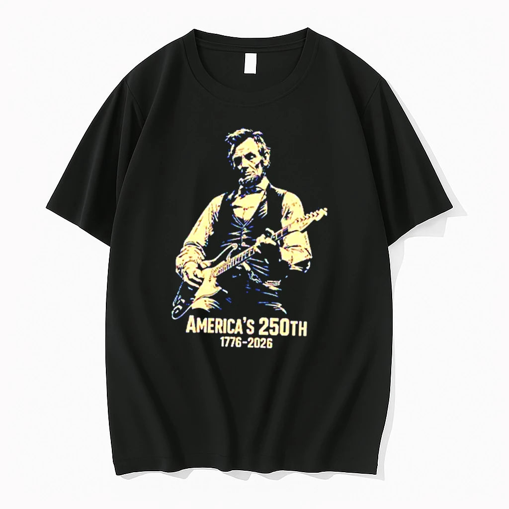 Officials Americas 250th Anniversary Abraham Lincoln Guitar Patriotic Tee Premium T Shirt