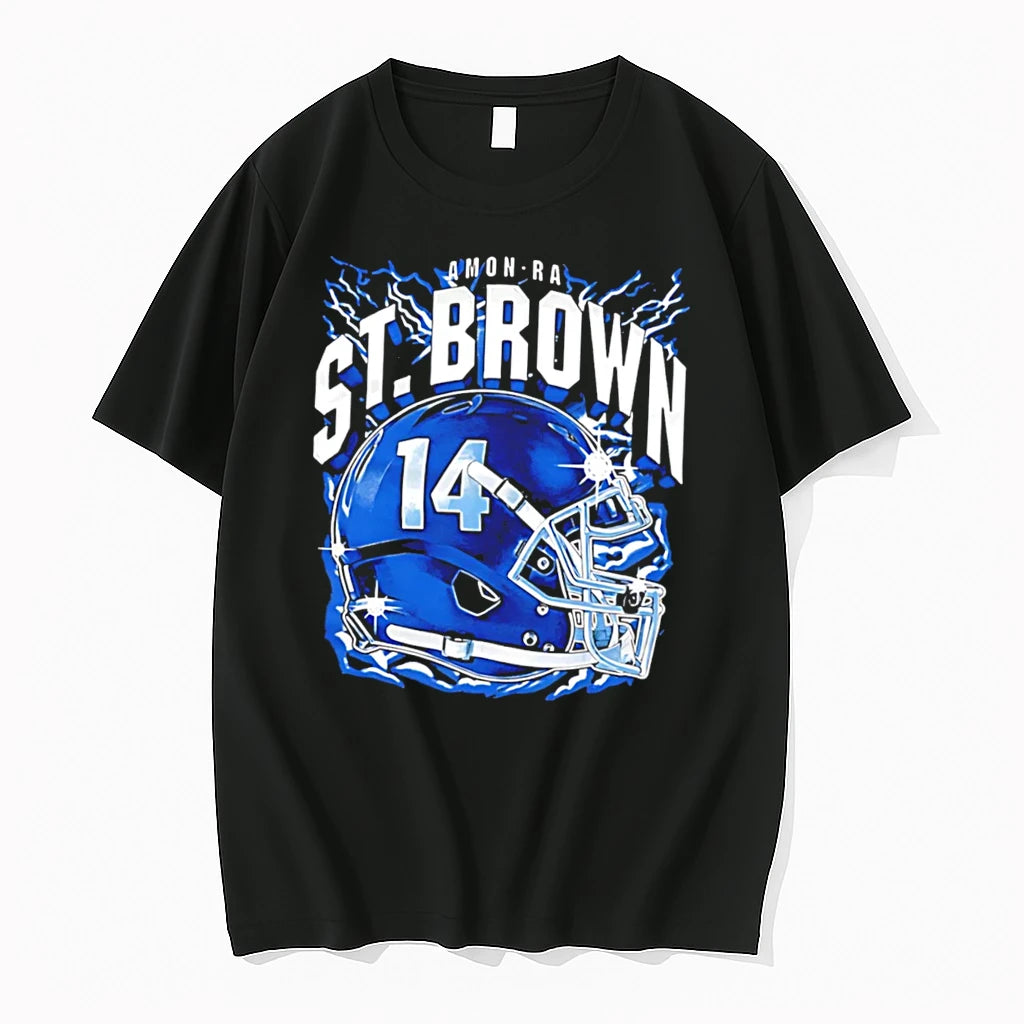 Officials Amon Ra St Brown No 14 Detroit Lions Retro Helmet Tee