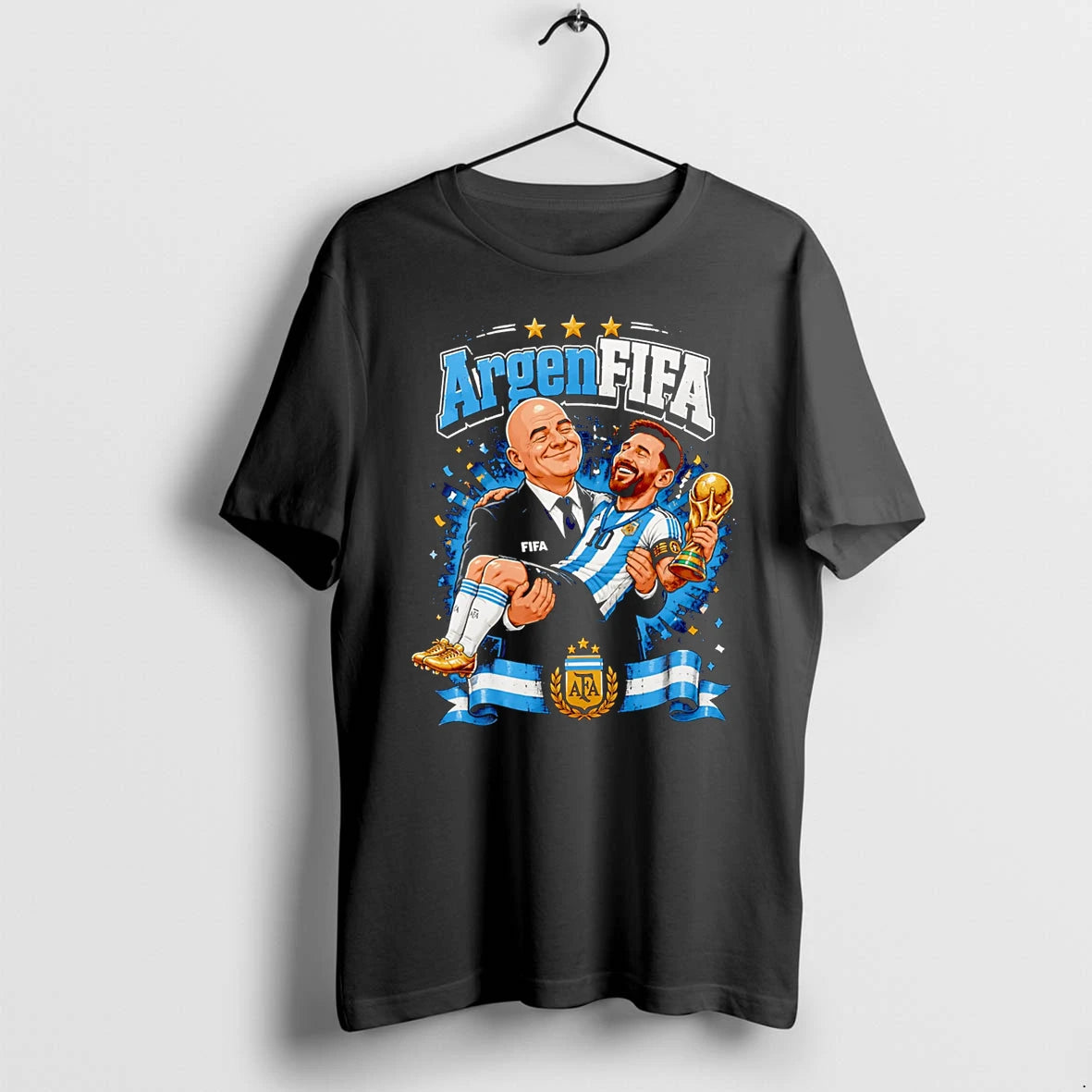 Officials Argenfifa Gianni Infantino And Lionel Messi With World Cup Trophy Premium T Shirt