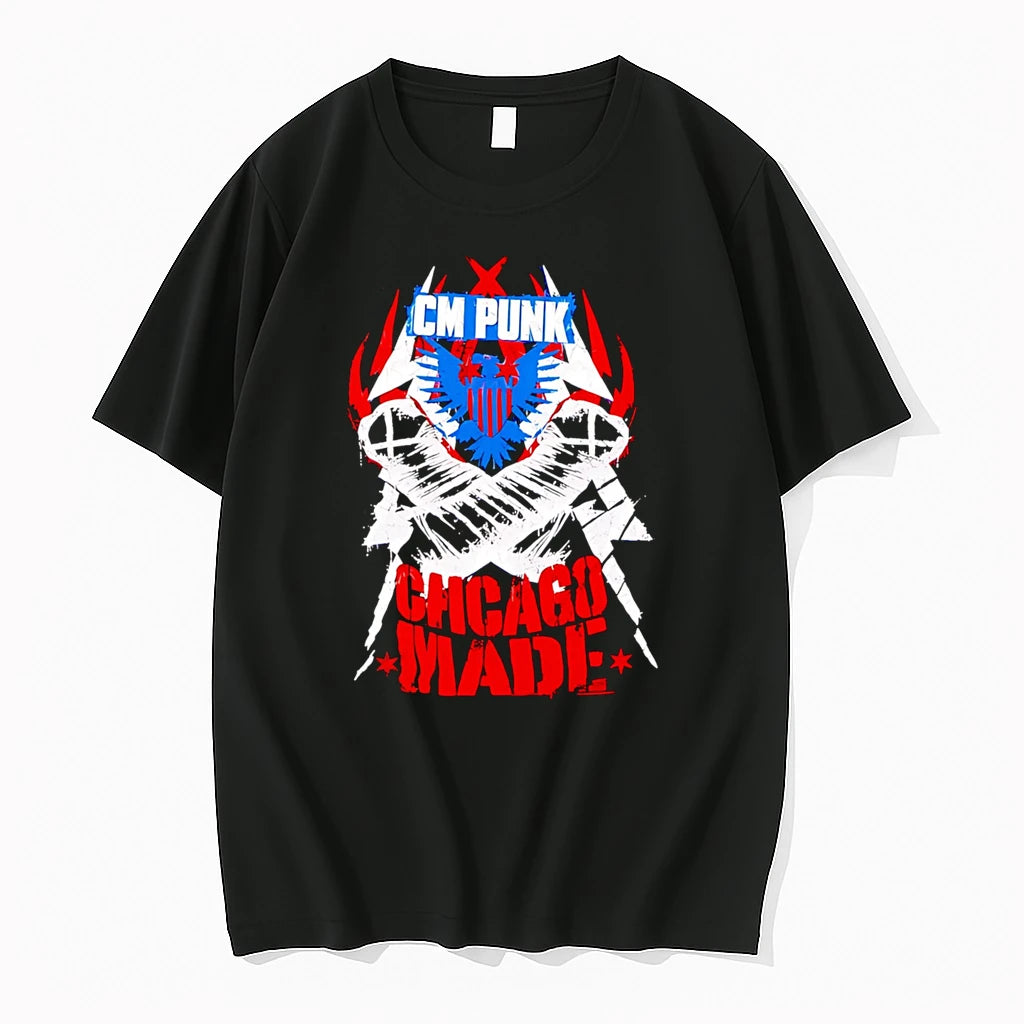 Officials Cm Punk Chicago Made Red White And Blue Premium T Shirt