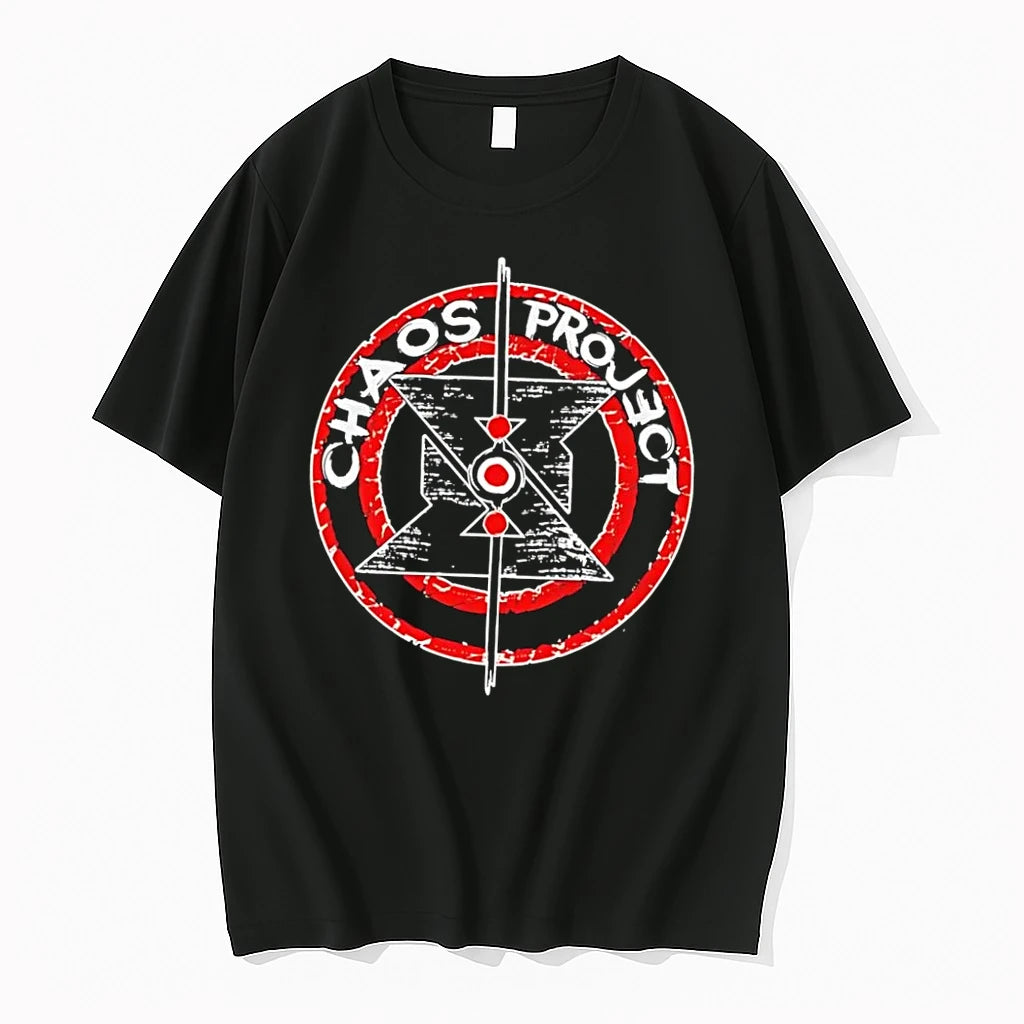 Officials Chaos Project Red Target Symbol Circular Logo Graphic Black Premium T Shirt