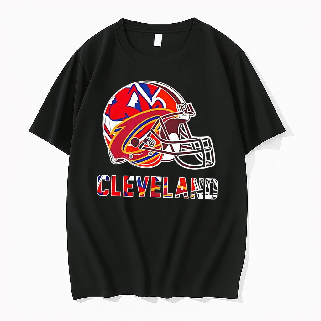 Officials Cleveland Browns Helmet And Cleveland Cavaliers Logo Tee Premium T Shirt