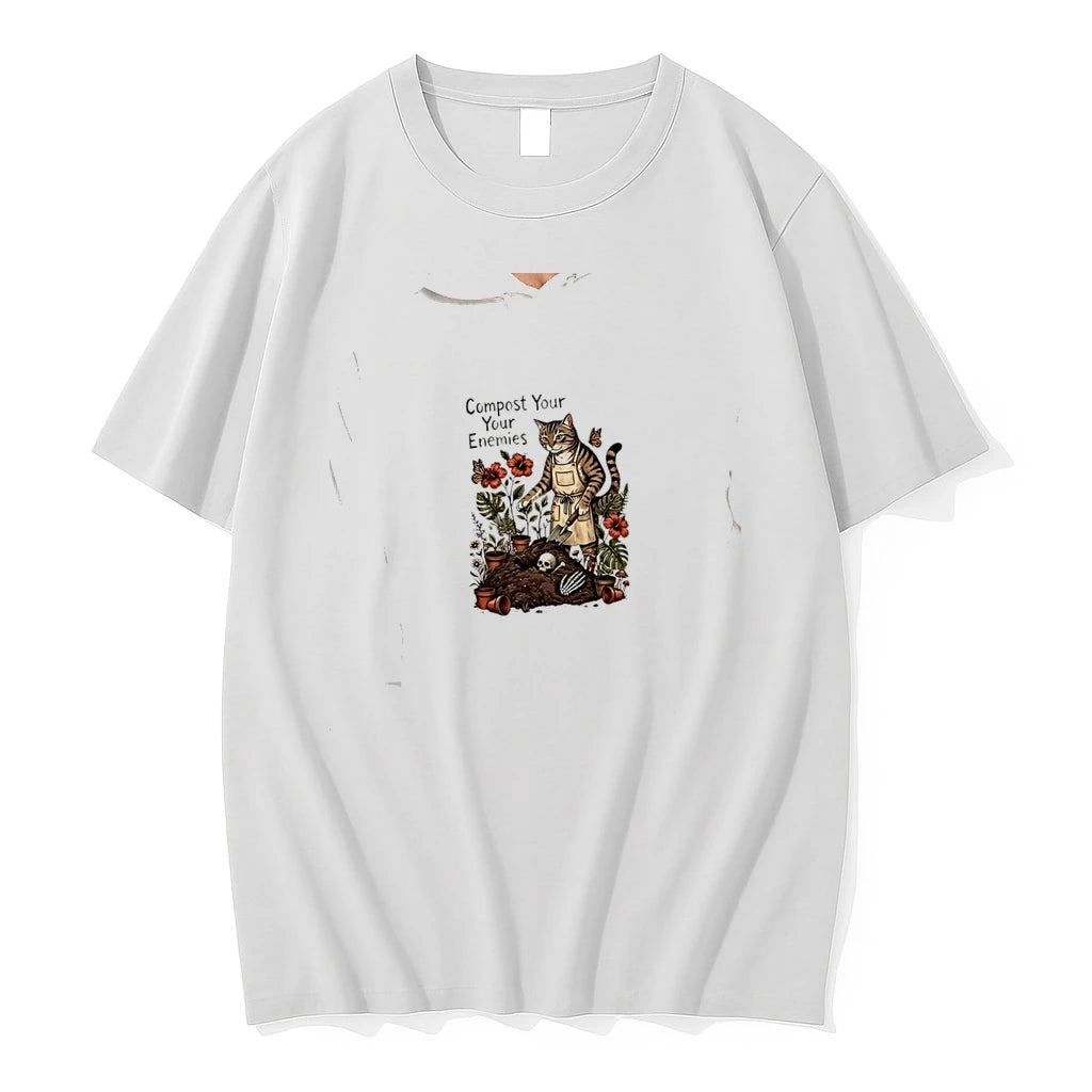 Officials Compost Your Your Enemies Cat Gardener Skull And Hibiscus Flowers Premium T Shirt