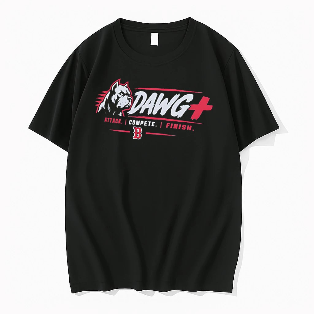 Officials Dawg Attack Compete Finish Boston Red Sox Bulldog Clubhouse Motto Tee