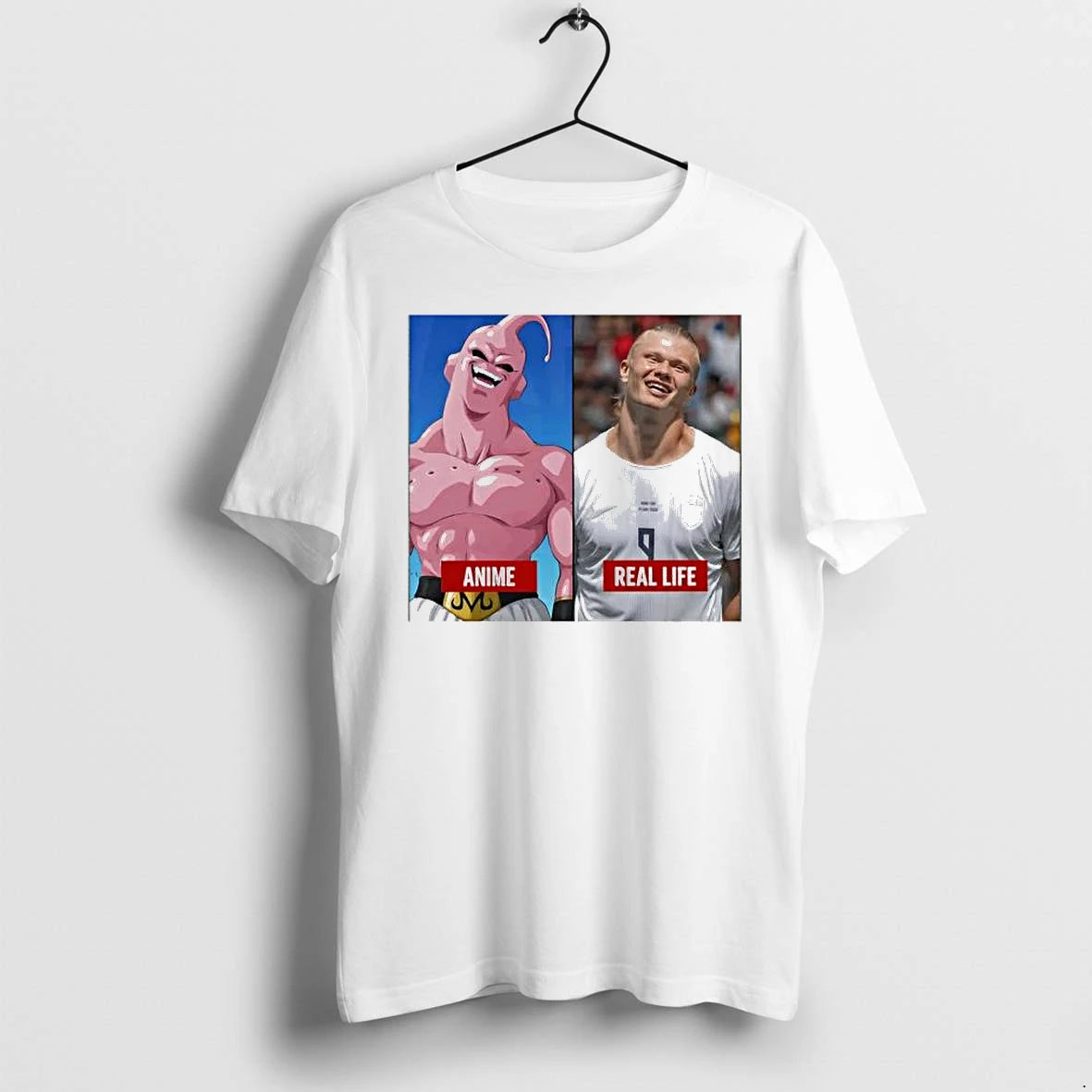 Officials Erling Haaland Majin Buu Anime Vs Real Life Comparison Premium T Shirt