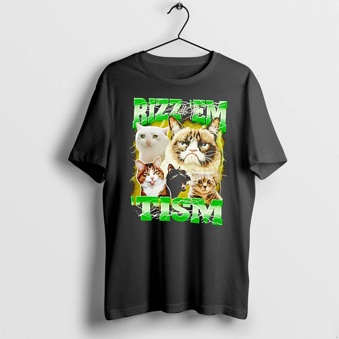 Officials Funny Cats Internet Meme Rizz Em With The Tism Black Premium T Shirt