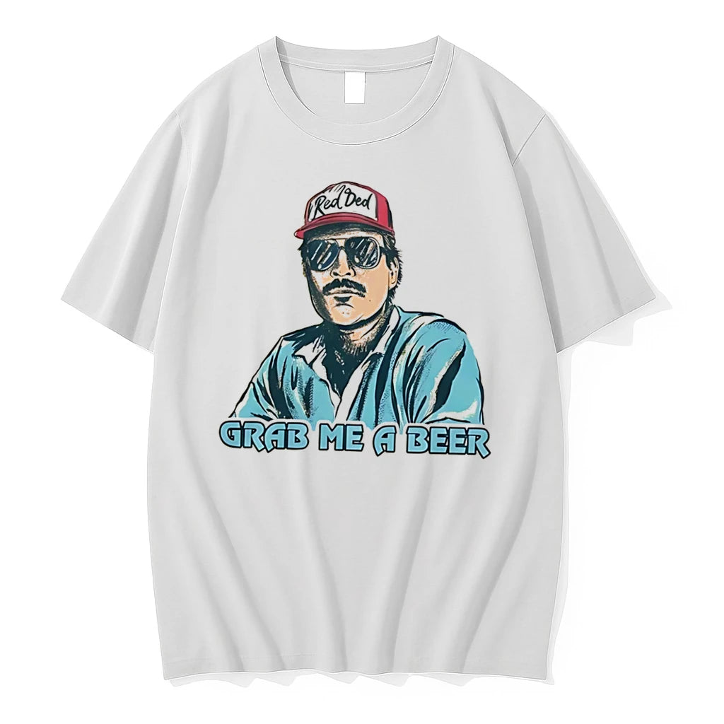 Officials Grab Me A Beer Red Ded Mustache Man Retro Style Tee