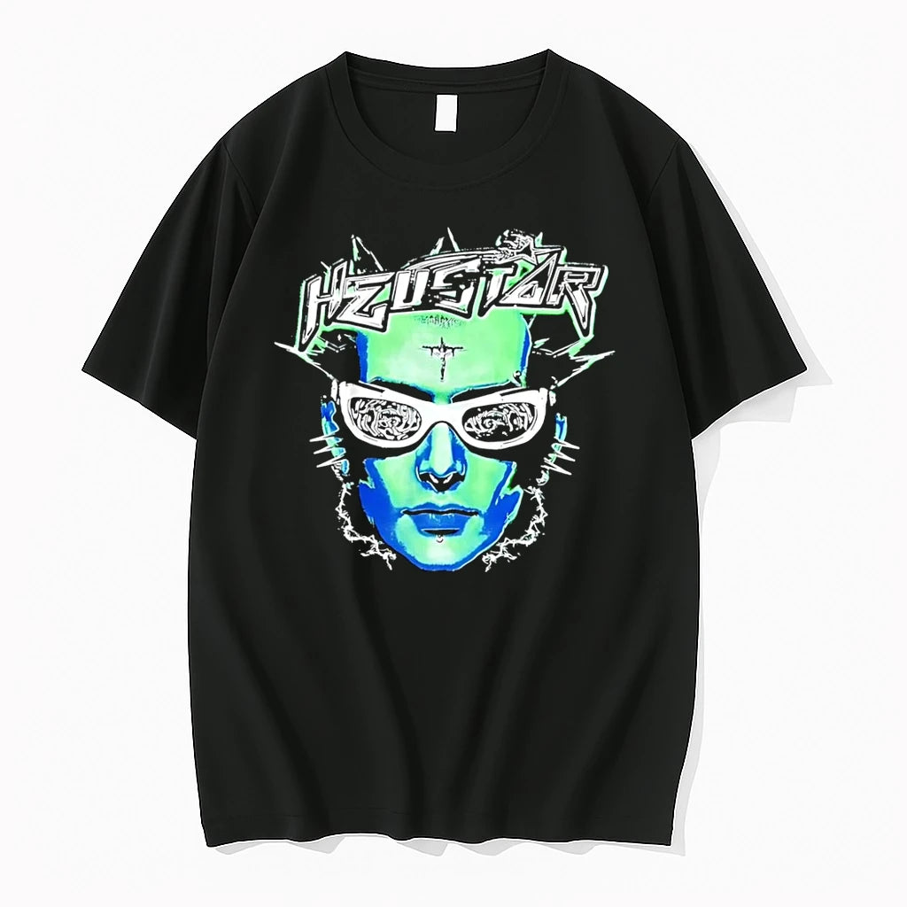 Officials Hzustar Cyber Goth Punk Face Sunglasses Crucifix Green Blue Graphic Black