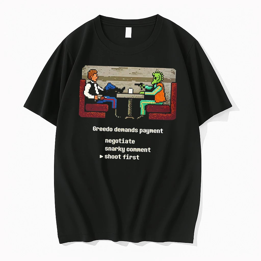 Officials Han Solo And Greedo Shoot First Retro Pixel Art Tee Premium T Shirt