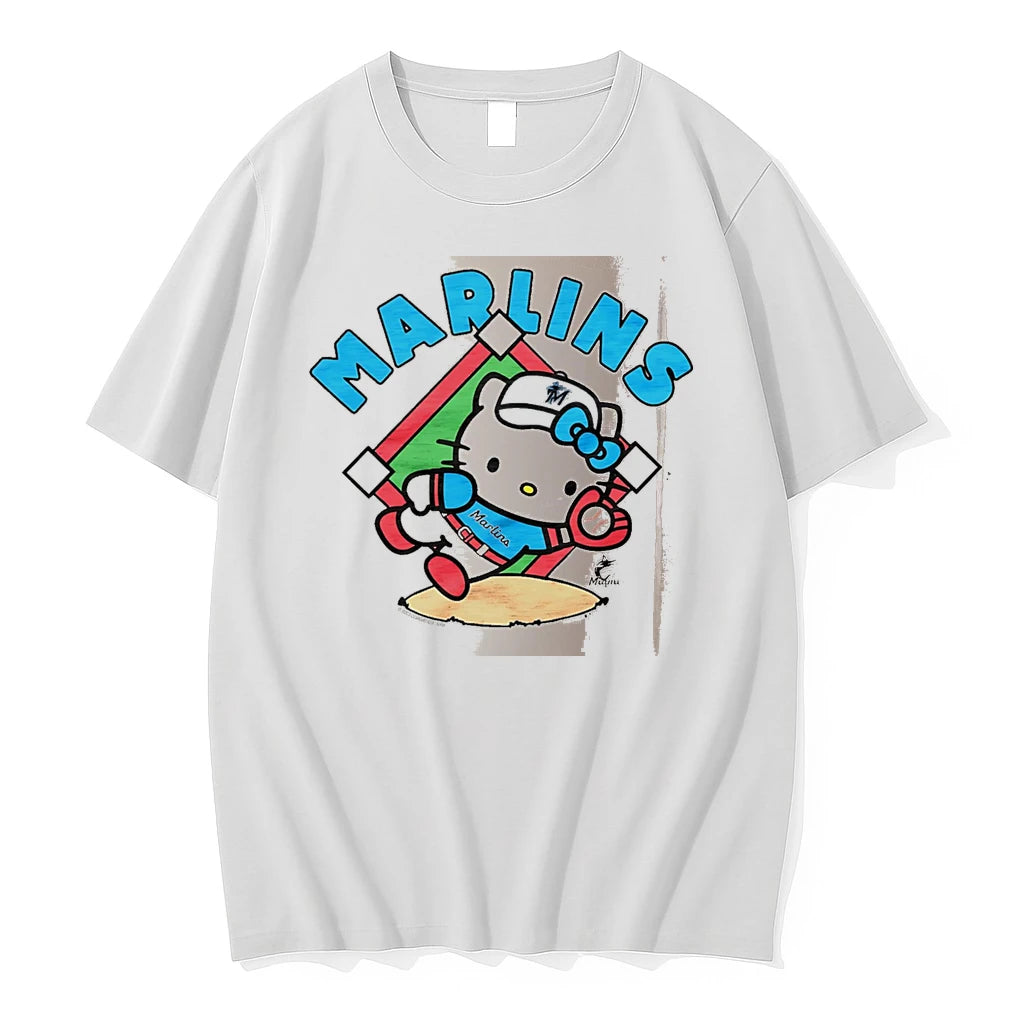 Officials Hello Kitty X Miami Marlins Catch White Premium T Shirt