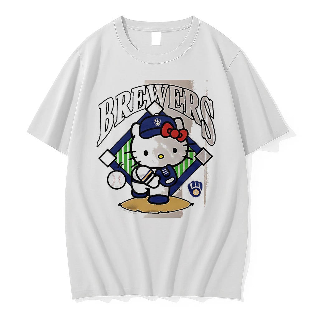 Officials Hello Kitty X Milwaukee Brewers Pitch White Premium T Shirt