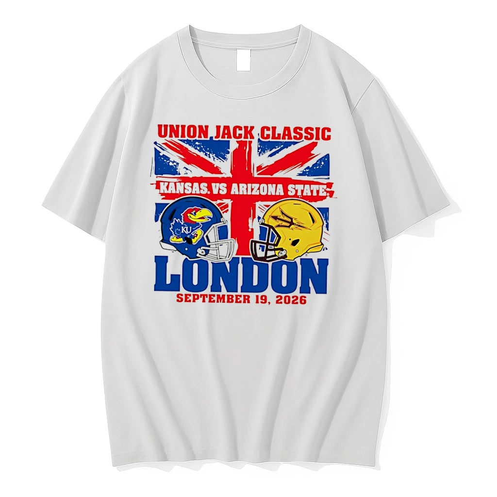 Officials Kansas Jayhawks Vs Arizona State Sun Devils 2026 Union Jack Classic Matchup Tee Premium