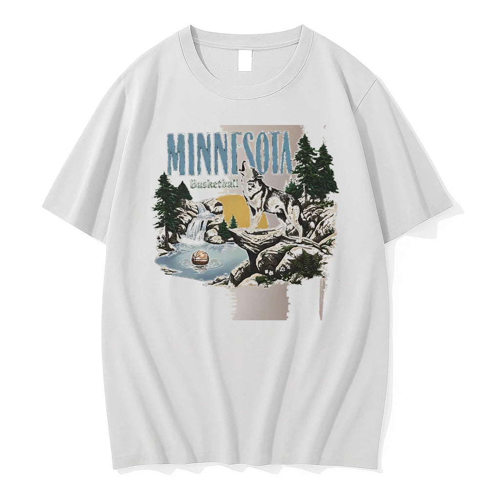 Officials Minnesota Basketball Wolf Howling At Moon On Rock White Premium T Shirt