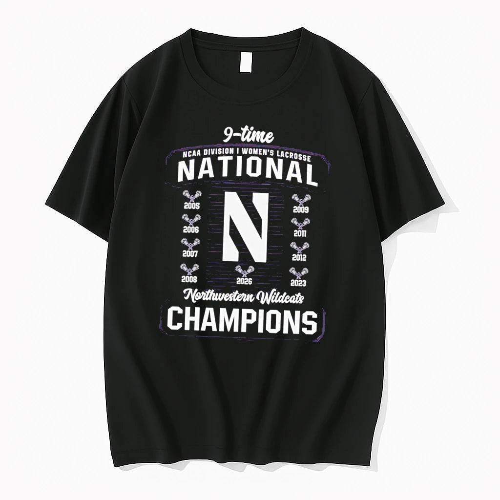 Officials Northwestern Wildcats 2026 Ncaa Womens Lacrosse National Champions 9 Time Tee