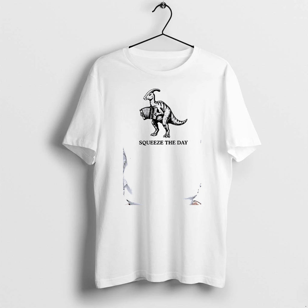 Officials Parasaurolophus Dinosaur Squeeze The Day Playing Accordion Premium T Shirt