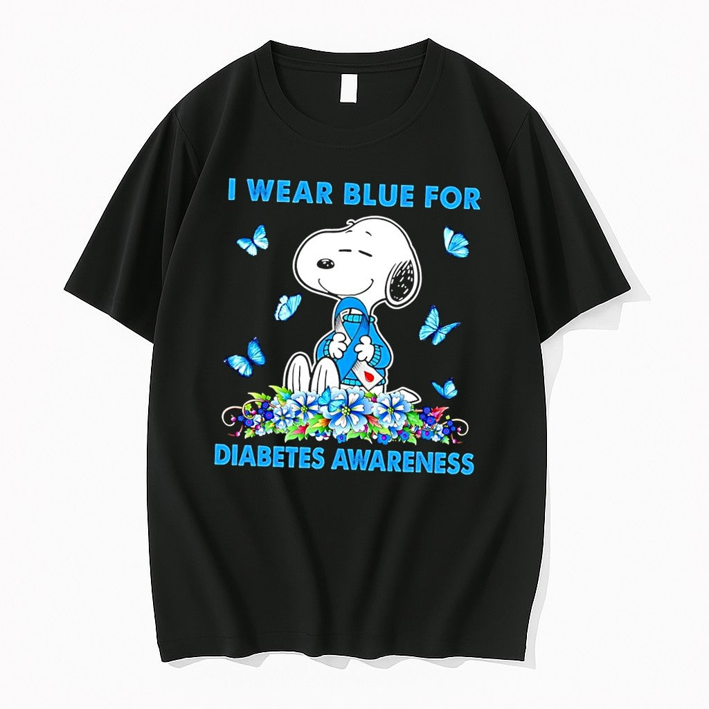 Officials Peanuts Snoopy I Wear Blue For Diabetes Awareness Black Premium T Shirt