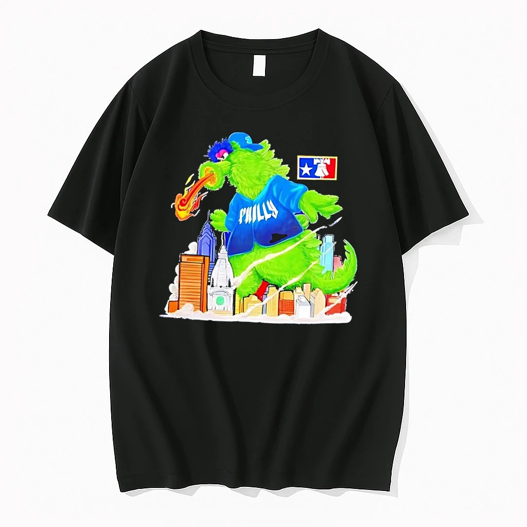 Officials Philadelphia Phillies Phanatic Mascot X Godzilla Black Premium T Shirt