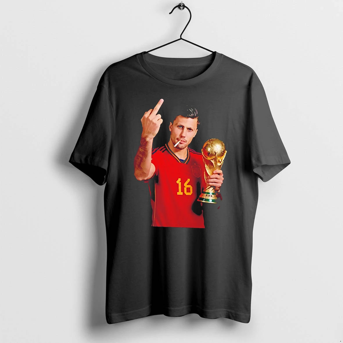 Officials Rodri Spain No 16 World Cup Smoking And Middle Finger Tee