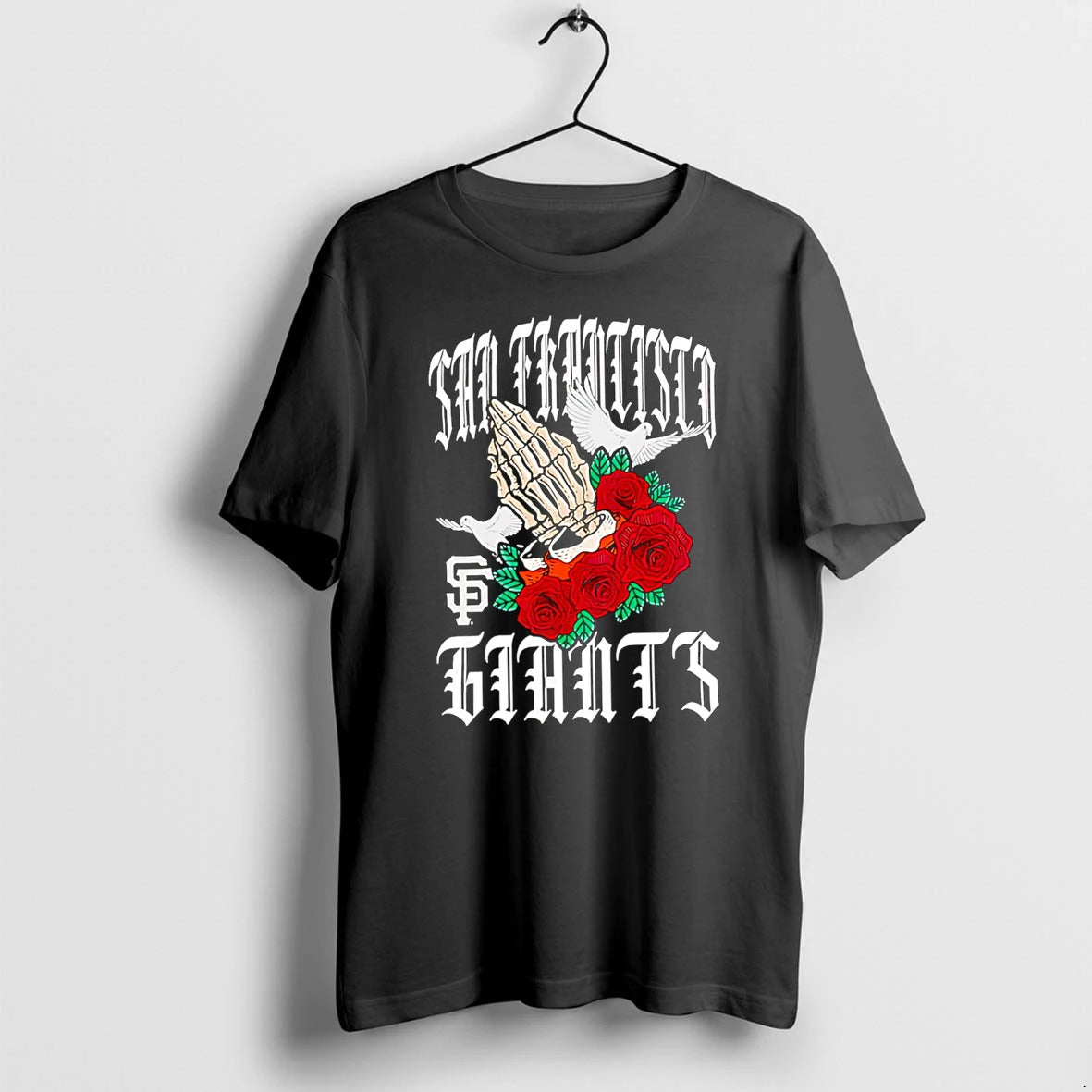 Officials San Francisco Giants Praying Skeleton Hands Roses Doves Premium T Shirt