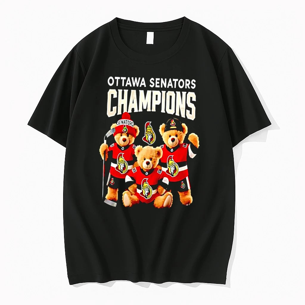 Officials Senators Teddy Bear Trio Ottawa Senators Champions Black Premium T Shirt