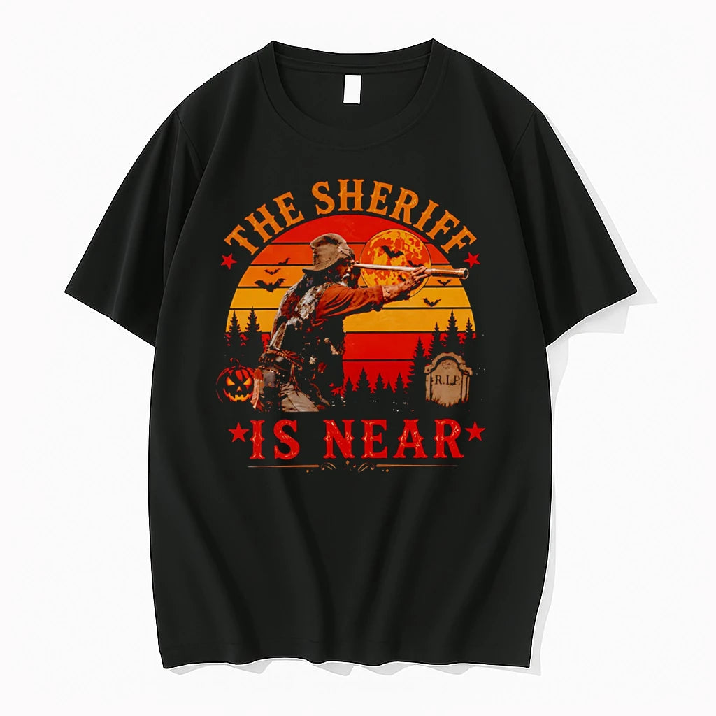 Officials The Sheriff Is Near Halloween Cowboy Looking Through Telescope Premium T Shirt