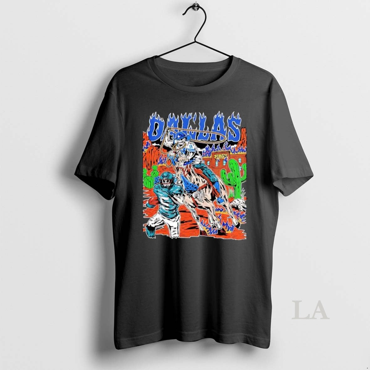 Original Dallas Cowboys Skeleton Cowboy Lasso Horse Desert Saloon Graphic
