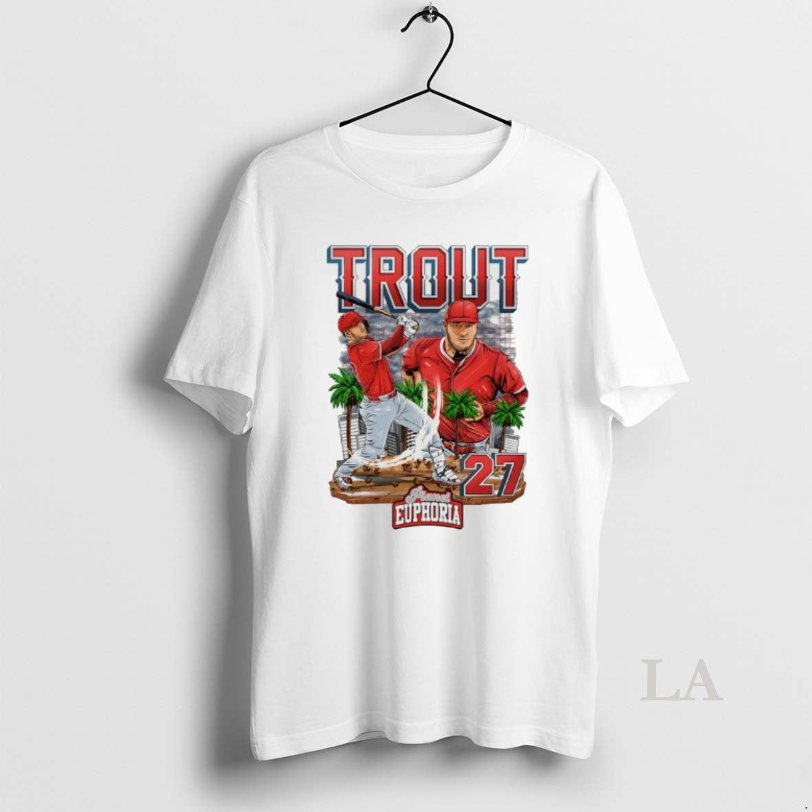 Original Mike Trout 27 Los Angeles Angels Collage Slugger Swing Skyline