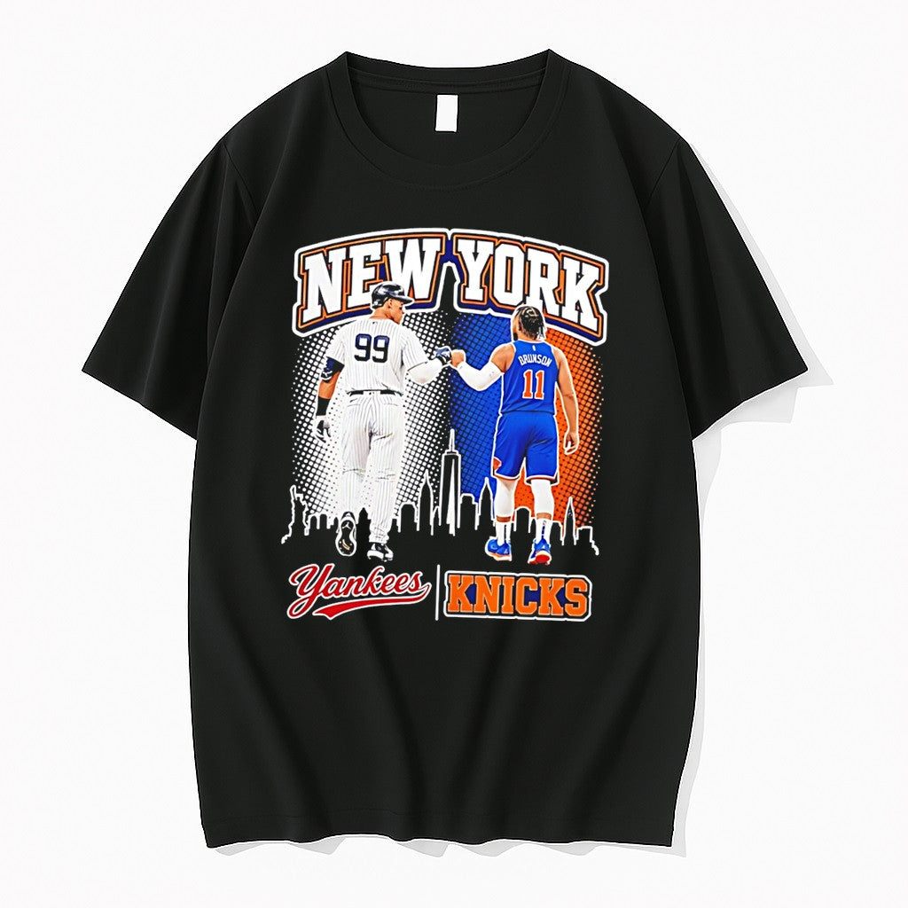 Original New York Yankees And New York Knicks Skyline Graphic Tee Tshirts Jpg