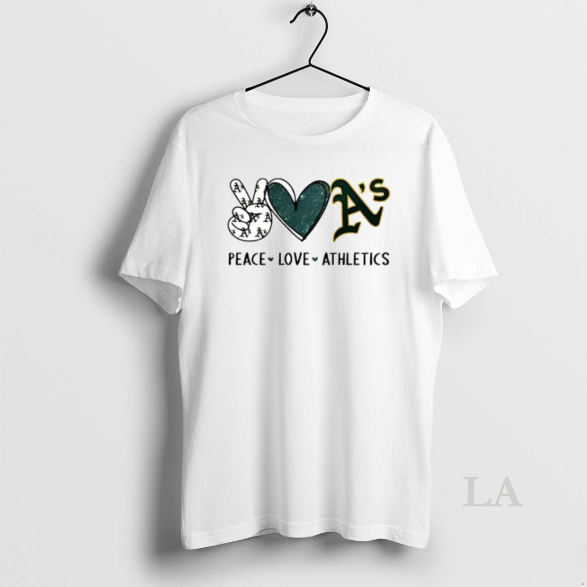 Original Peace Love Athletics Oakland Baseball Fan Graphic