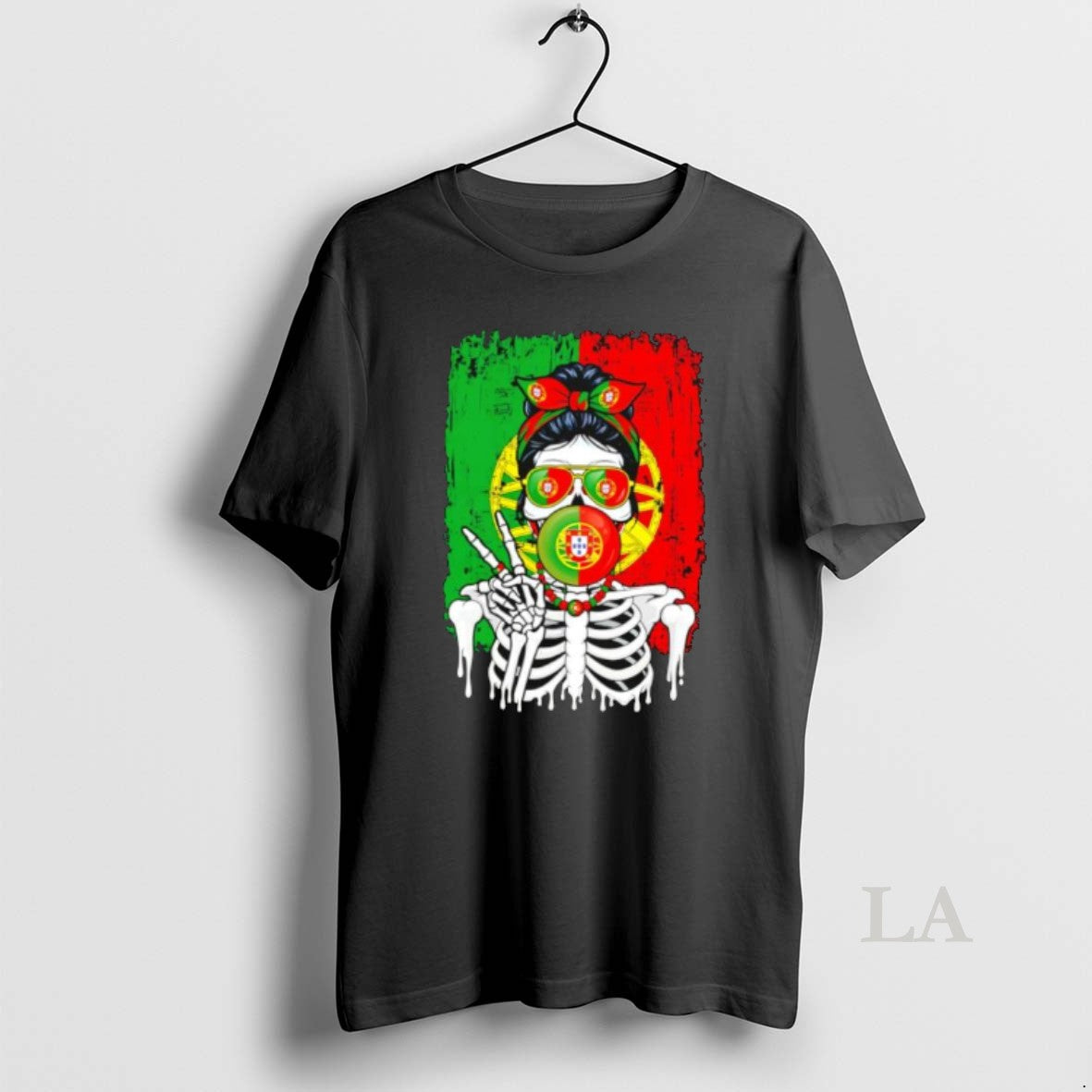 Original Portugal Flag Skull Messy Bun Sunglasses Peace Sign Bubble Gum