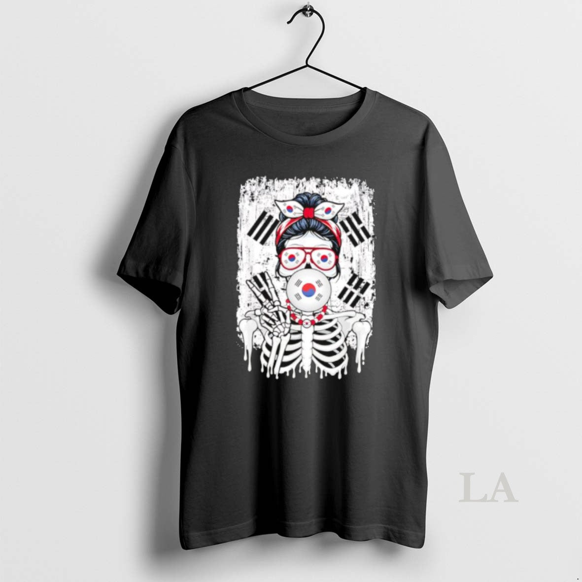 Original South Korea Flag Skull Messy Bun Sunglasses Peace Sign Bubble Gum