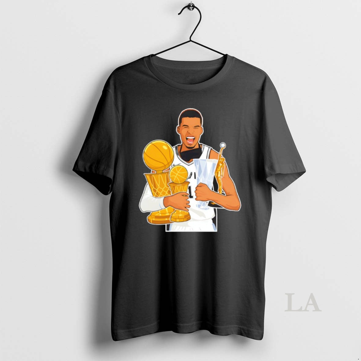 Original Victor Wembanyama Cartoon Holding Trophy San Antonio Spurs Basketball Mvp